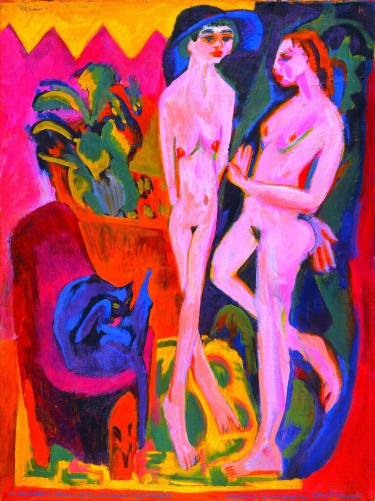 Dies ist die "Coverversion" des Ölbildes von Ernst Ludwig KIRCHNER Two Nudes in a Room. Also zwei unbekleidete Damen in einem Raum. Dieses Bild hat Otto Frühwach "gecovered" oder als Hommage an Kirchner auf digitalem Wege verändert und er zeigt es als Beispiel für eine Coverversion in der Malerei in einem Artikel auf seinem Kunst-Blog. Die Coverversion können Sie im Shop als Kunst kaufen.